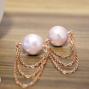Rose Gold Pearl Chain Earrings